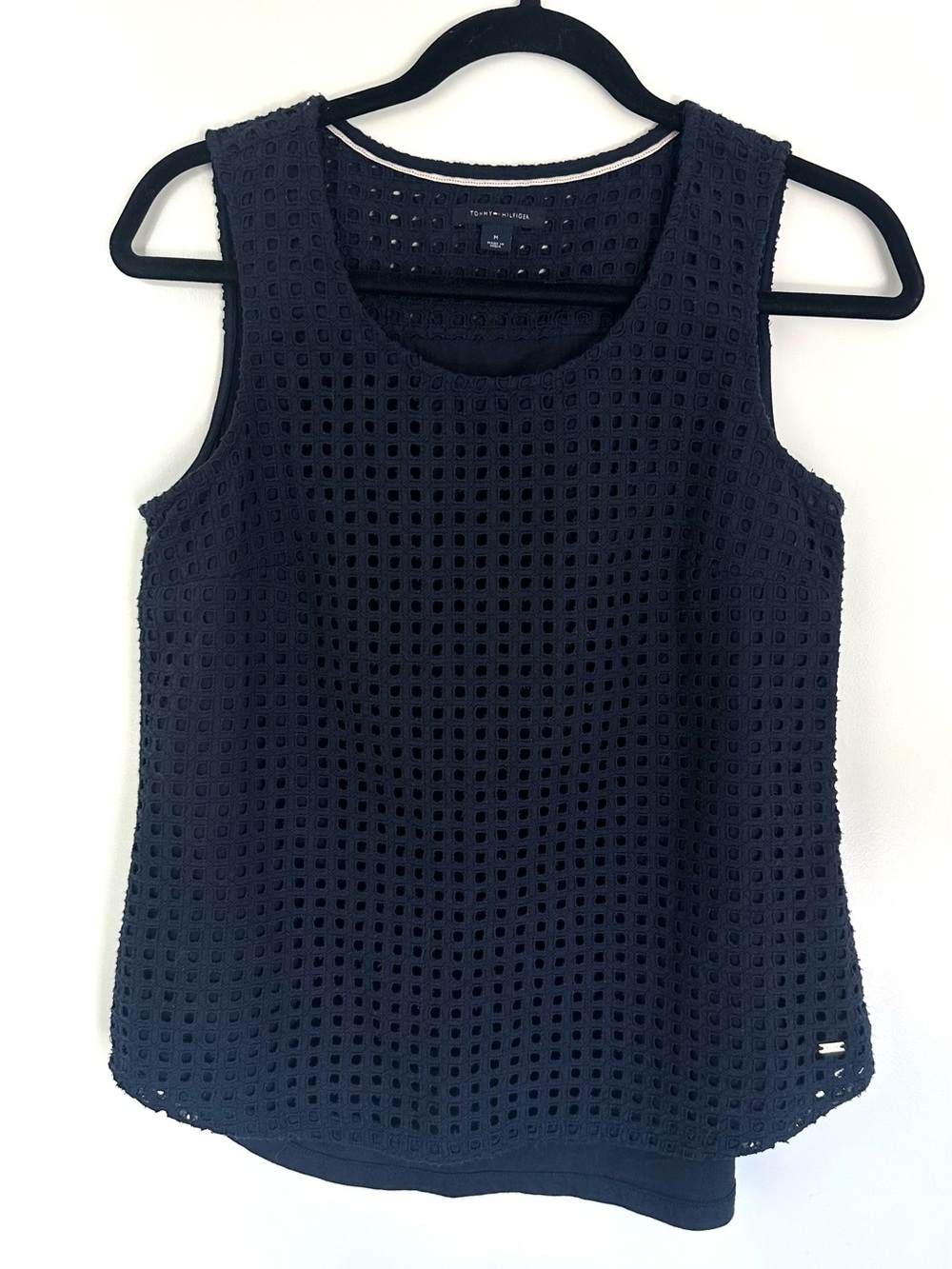 Tommy Hilfiger Navy Eyelet Top - Sz M - Cotton & Modal